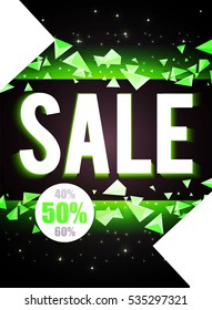 Sale Poster Template. Motion Triangle Design. Light Space. Vector illustration