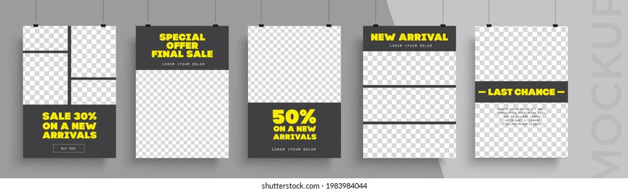Sale Poster template. Set of bright vibrant banners, posters, cover design templates, social media stories wallpapers
