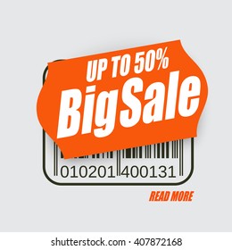 Sale or poster with text: "Up to 50%, Big Sale", barcode 