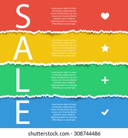 Sale poster. Torn paper effect. Vector illustration.