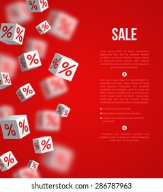 Sale Poster. Vector Illustration. Design Template for Holiday Event. 3d White Cubes with Percents on Red Background. Original Festive Backdrop.