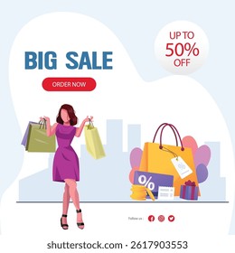 Plantilla de diseño de carteles de venta. Ilustraciones vectoriales para ir de compras 
