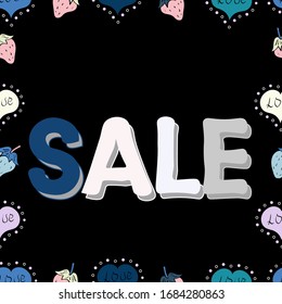 Sale. Premium handmade vector lettering and calligraphy phrase for social media,invitation, greeting card, t-shirt, prints, banners and posters. Illustration in blue colors. Seamless pattern. Vector.