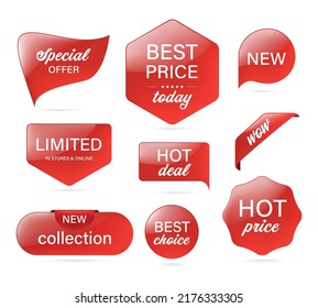 Sale Price Banner, New Tag, Business Digital Marketing Banner Website With Red Badge Design. Business Red Label. Glossy Label Or Badges. 3d Banner Illustration Vector Design.