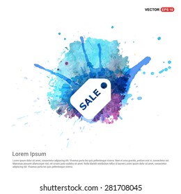 sale price tag icon - abstract logo type icon - Blue water color Paint splash beautiful background. Vector illustrationmale user