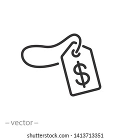 sale price tag icon, label sold, shop code, line symbol on white background - editable stroke vector illustration eps10