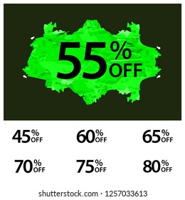 Sale price tag set stock vector. Abstract discount icons. 55 percent off