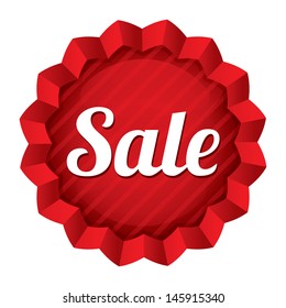 Sale Price Tag. Vector Red Round Star Sticker. Icon For Shopping. Isolated On White.