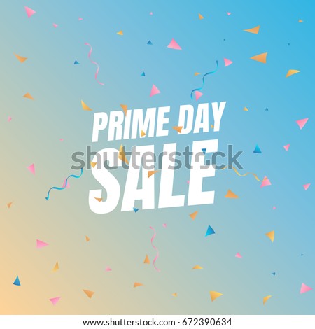 Sale Prime day sale. Banner with flying confetti pieces and typography. Sale background.