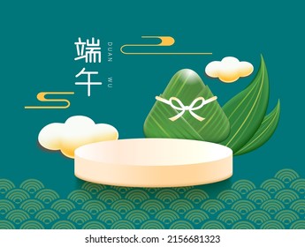 Sale product display stand on green background template with text symbolizing Dragon Boat Festival