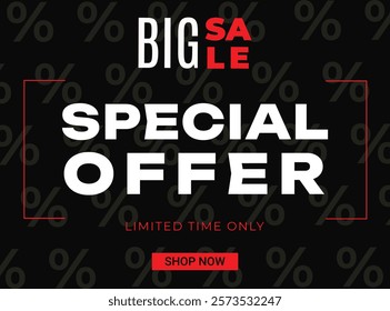 Sale Promo Banner for social media post, ads. Sale, Special offer, Big Sale, Shop Now. Isolated Vector square black and red color template in flat style.