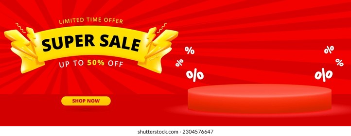 sale promo banner template with podium design.