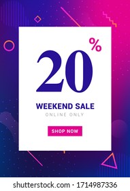 Sale promo banner weekend offer. Big Discount 20 percent promotion deal template