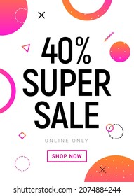 Sale promo banner weekend offer. Big Discount 40 percent promotion deal template