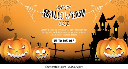 Sale Promotion Banner With Halloween Pumpkins With Special Occasion Discount Offer