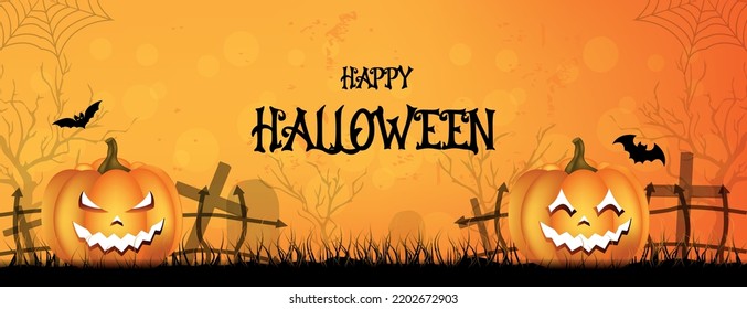 Sale promotion banner with halloween pumpkins with special occasion discount offer.