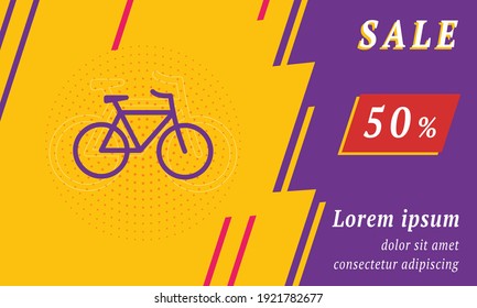 Sale Promotion Banner With Place For Your Text. On The Left Is The Bicycle Symbol. Promotional Text With Discount Percentage On The Right Side. Vector Illustration On Yellow Background