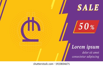 Sale promotion banner with place for your text. On the left is the lary symbol. Promotional text with discount percentage on the right side. Vector illustration on yellow background
