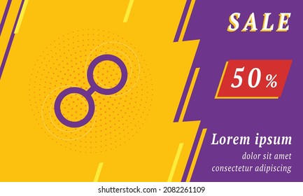 Sale promotion banner with place for your text. On the left is the astrological opposition symbol. Promotional text with discount percentage on the right side. Vector illustration on yellow background