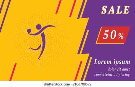 Sale promotion banner with place for your text. On the left is the handball symbol. Promotional text with discount percentage on the right side. Vector illustration on yellow background