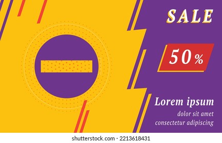 Sale promotion banner with place for your text. On the left is the no entry road sign. Promotional text with discount percentage on the right side. Vector illustration on yellow background