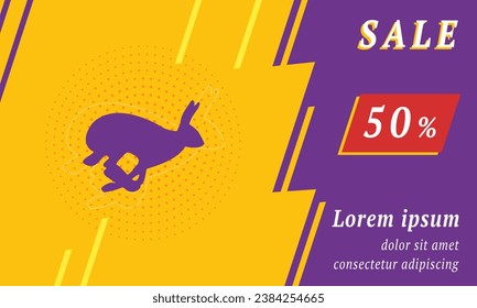 Sale promotion banner with place for your text. On the left is the hare runs symbol. Promotional text with discount percentage on the right side. Vector illustration on yellow background