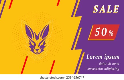 Sale promotion banner with place for your text. On the left is the hare's head symbol. Promotional text with discount percentage on the right side. Vector illustration on yellow background