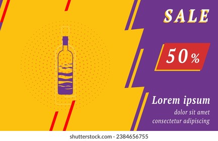 Sale promotion banner with place for your text. On the left is the the world in a bottle symbol. Promotional text with discount percentage on the right side. Vector illustration on yellow background