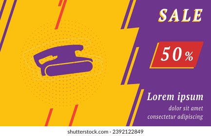 Sale promotion banner with place for your text. On the left is the sanding symbol. Promotional text with discount percentage on the right side. Vector illustration on yellow background