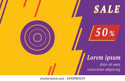 Sale promotion banner with place for your text. On the left is the checker game symbol. Promotional text with discount percentage on the right side. Vector illustration on yellow background