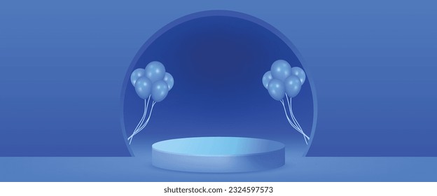 Sale promotion banner template, blue podium on blue background