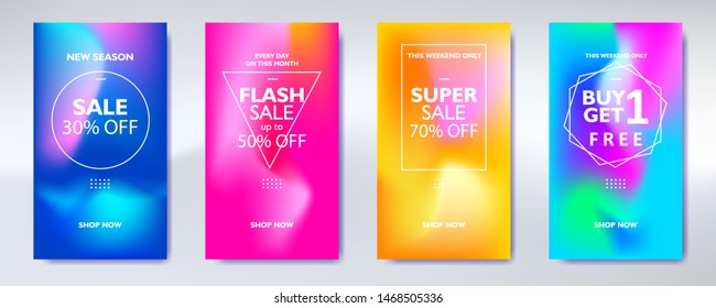 Sale Promotion Banner Template. Special Offer Mobile Wallpaper Poster Layout For Social Media. Set Of Elegant Colorful Abstract Background. Vector Illustration For Web