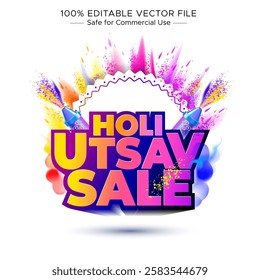 Sale promotion concept for Holi. Colors festival of India. Holi Utsav Sale offer deal discount banner poster logo design.