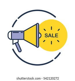 Sale promotion concept. Megaphone flat design icon. Vector illustration.