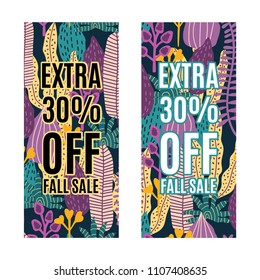 Sale promotion design template vector illustration with a background of graphic tropical leaves. Text design for banner, business promotion, commerce, shop, fashion, design store .