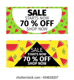 Sale promotion design template vector illustration with summer pattern with watermelon, rosemary in flat design style.