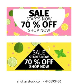 Sale promotion design template vector illustration with pattern with mint, lemon, lime in flat design style. 