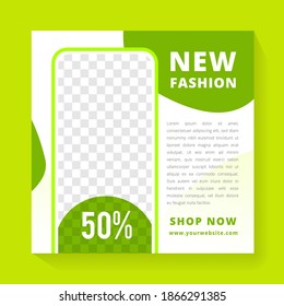 Sale promotion and digital marketing for product fashion corporate on green background, web banner, digital advertisement for instagram and whatsapp story, cover magazine and presentation. 