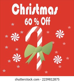 Sale promotion poster banner with candy cane paper cut style.