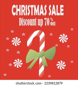 Sale promotion poster banner with candy cane paper cut style.