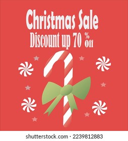 Sale promotion poster banner with candy cane paper cut style.