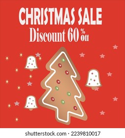 Sale promotion poster banner with christmas tree paper cut style.
