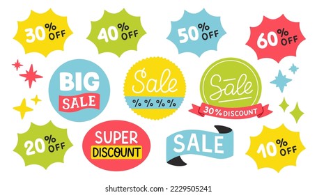 Sale promotion set 10 off, 20 off, 30 off etc. Promotion poster template super sale vector illustration