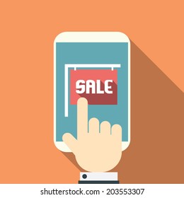 Sale promotion template on screen of a smart device. Eps10 vector illustration.