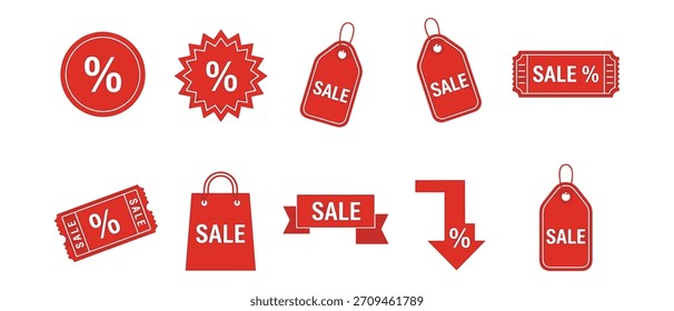 Sale promotion vector design set with red shopping elements