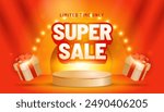 Sale promotional and advertising poster template, Super sale offer vector illustration