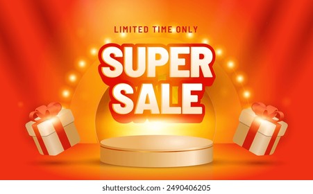 Sale promotional and advertising poster template, Super sale offer vector illustration