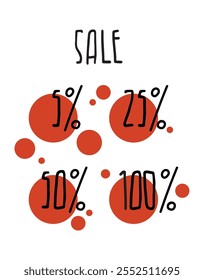 Sale promotions. Set of sale tags and labels. Handwritten lettering. Set of hand-drawn numbers. Marketing offer. Percentage discount. Shopping stickers and badges vector.