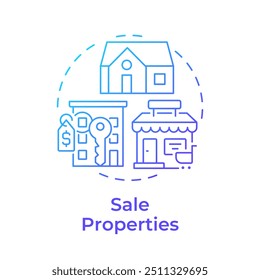 Sale properties blue gradient concept icon. Real estate status. Residential and commercial realty for sale. Round shape line illustration. Abstract idea. Graphic design. Easy to use in brochure