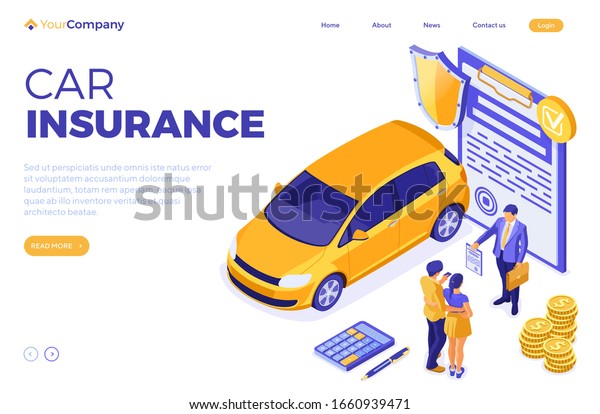 Sale, purchase, insurance, rent car isometric for landing, advertising ...
